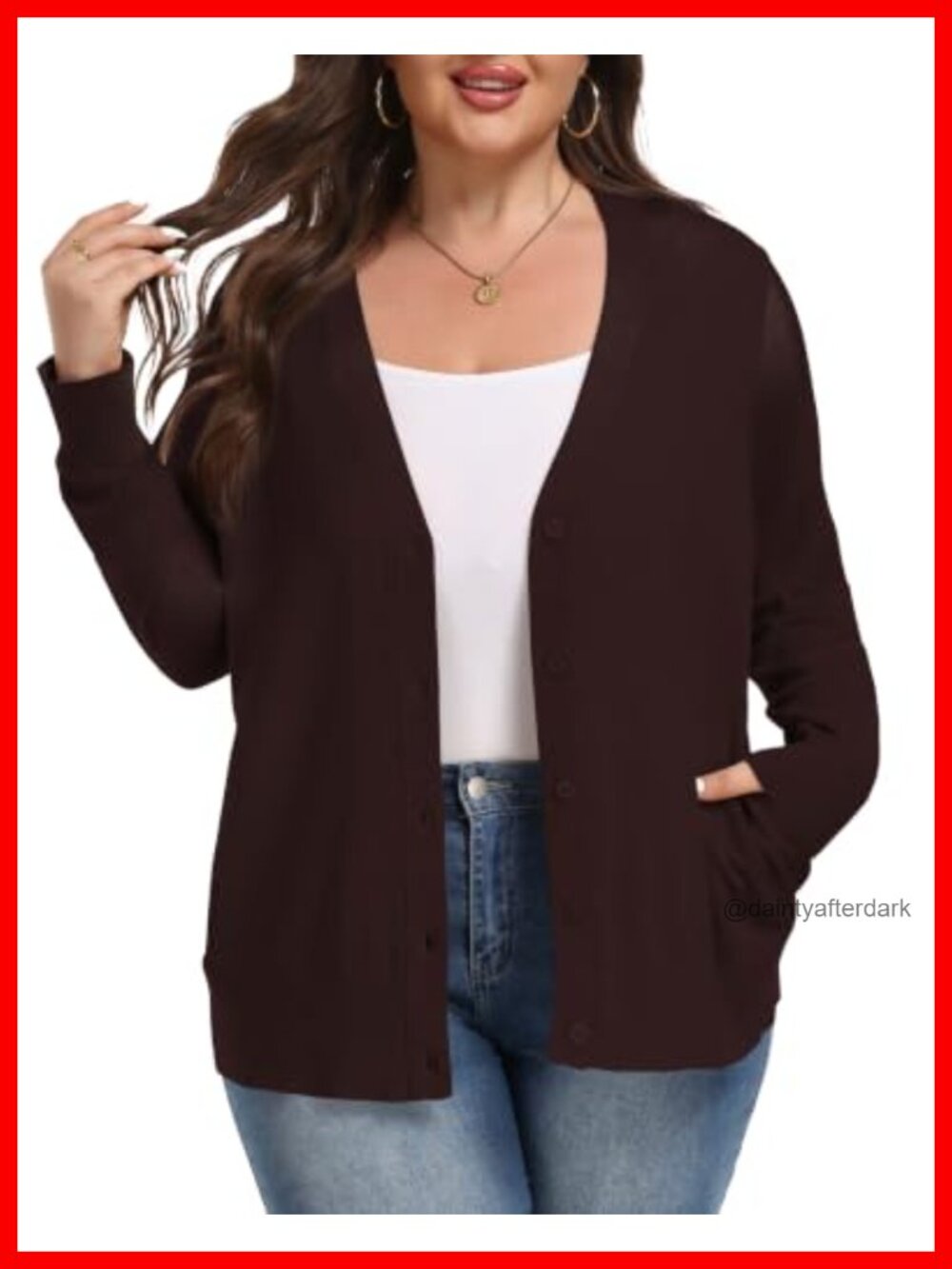 Plus Size V Neck Knit Cardigan Button Down Sweater with Pockets